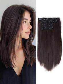 4pcs 14Inch Hair Extensions Synthetic Clip-In Hair Extension Short Straight Soft Invisible Brown Blonde Hairpiece For Women Straight Natural Soft Synthetic Hairpiece For Women - Black - Multicolor - View 16