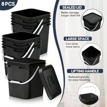 8 Pcs 3.5 Gallon Square  Bucket With Lid And Plastic Handles For Storing Dry Food Charcoal Camping Fishing Storage Solutions In Black Durable And Stackable Design For Outdoor And Indoor Use - màu đen - Xem 3