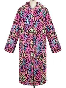 Popular Autumn/Winter Fashionable Warm Coats Sexyshine Women's Leopard Print Faux Fur Long Coat Winter Fall Lapel Collar Fuzzy Furry Trench Coat Open Front Jackets