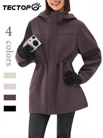 TECTOP Women's Hooded Fleece Jacket, Windproof And Warm, Suitable For Outdoor Activities In Autumn And Winter, Adjustable Waist, Scratch-Resistant And Durable