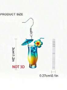 1 Pair Of 2D Acrylic Tropical Cocktail Glass Drop Earrings Colorful Double-Sided Design Ladies Fashion Accessories Suitable For Casual And Festive Wear - Đỏ - Xem 4