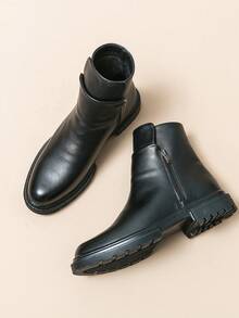 Mens Vintage Chelsea Boots Microfiber Leather With Side Zipper Square Toe Non Slip Thick Heel Durable Construction For Autumn Casual And Walking - màu đen - Xem 3