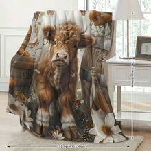 1pc pătură moale cu imprimeu de vaci de munte înalt, pătură de flanel îngroșată antibacterian pentru canapea, pat, sufragerie, călătorie, birou, somn, aer condiționat, cadou ideal pentru ziua de naștere, vacanță, toate anotimpurile