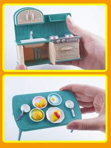 1:12 Scale Miniature Realistic Bedroom Furniture Set, Including Wardrobe, Bed, Drying Rack, Refrigerator, Desk, Double Bed, Dining Table, Accessories For Dollhouse, Forest Family Figurines, Luxury Villa Room Decor, Gifts For Girls, Educational Toys. Note: Prone To Damage During Packaging And Shipping. - Multicolor - View 4