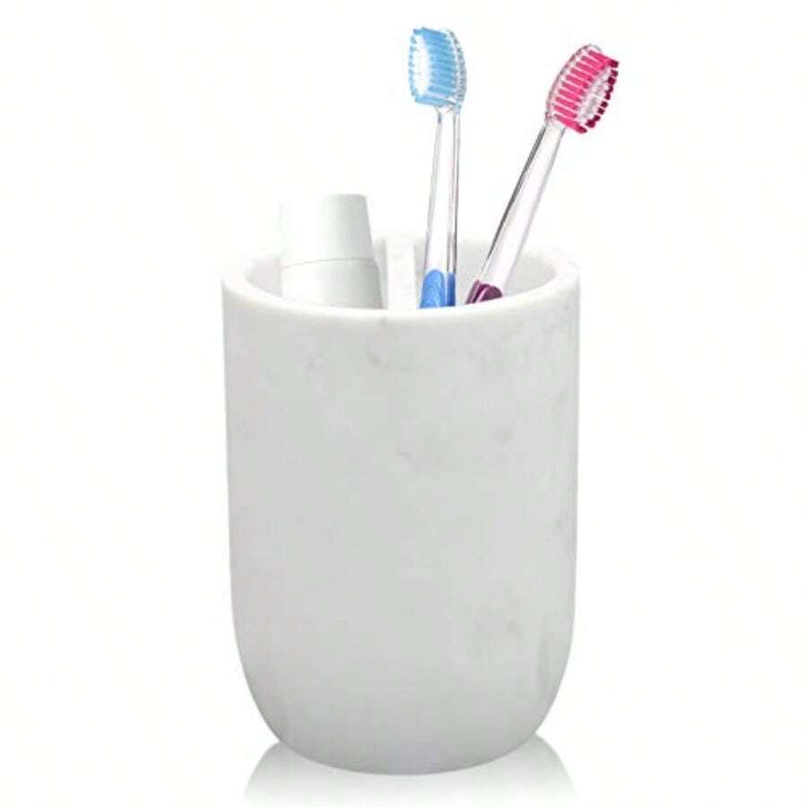 TFKI Toothbrush Holder Polyresin Toothbrush Organizer StandMulti-Functional Toothpaste Holder Makeup Brushes Cup Razors Holder For Bathroom Vanity Countertop Ideal For Home Hotel Marble Style (1Pack) - 白色 - 查看 1