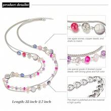 Noessla Layered Long Necklaces For Women Crystal Beaded Statement Necklace Sweater Silver Chain With Gifts Box Jewelry{Inchcolor_nameinch:InchHotpinkinch} - 亮粉紅色 - 查看 8
