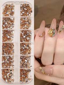 1 Box Of 1500pcs Mixed Nail Art Decorations, Popular Resin Flat Bottom Irregular Rhinestones, Mini Acrylic Nail Diamonds, Accessories, Glitter Nails, Nail Art Parts, Ribbon Nail Supplies Nail Gems - Multicolor - View 4