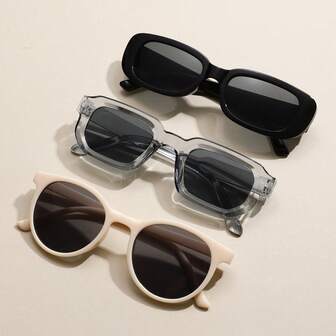 3 pares de gafas decorativas con marcos cuadrados y redondos, adecuadas para estilo callejero, fiesta y decoración de vacaciones