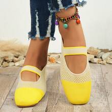 Princess Style Mary Jane Flats, Casual Woven Square Toe Sandals, Spring & Summer - Yellow - View 14