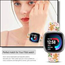 Compatible con la correa del reloj Fitbit Versa 3, Versa 4, Sense, Sense 2, Correa de repuesto de silicona con patrón navideño {color_name:Rosa Jengibre, size_name:Para Versa4/Versa3/Sense2/Sense - PinkGingerman - Ver 6