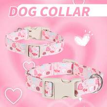 1 pieza Collar ajustable para perro del Día de San Valentín con patrones multicolor de corazones, caramelos y galletas, hebilla de liberación rápida, argolla en D para correa, colgante con forma de corazón - Regalo perfecto para todas las razas de perros, adecuado para uso en interiores/exteriores, uso diario, sesiones de fotos, fiestas de cumpleaños y bodas - Para perros machos y hembras - Rosa - Ver 4