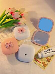 Cute Portable Compact Foldable LED Magnifying Handbag Mirror 025-036/037 - 粉色 - 查看 4