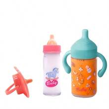 娃娃喂食套装，适合3岁及以上儿童的派对游戏套装，包含魔法奶瓶、奶嘴、手提包、刀、勺、叉和盘子。多种款式可选。是增进亲子关系和派对游戏的理想之选，也是完美的节日礼物。（配件图案和颜色随机）（不含娃娃） - 多 - 查看 11