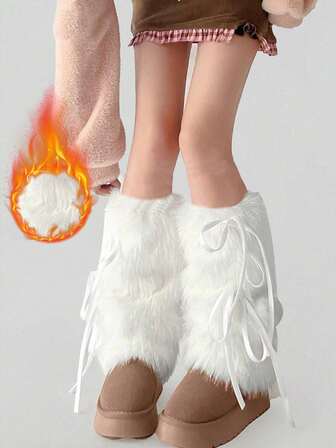 1 双纯色温暖蓬松腿部毛绒暖腿套，毛绒柔软毛茸茸的冬季保暖套，适合日常穿着和外出，Ins 风格，Y2K 风格，适合秋冬