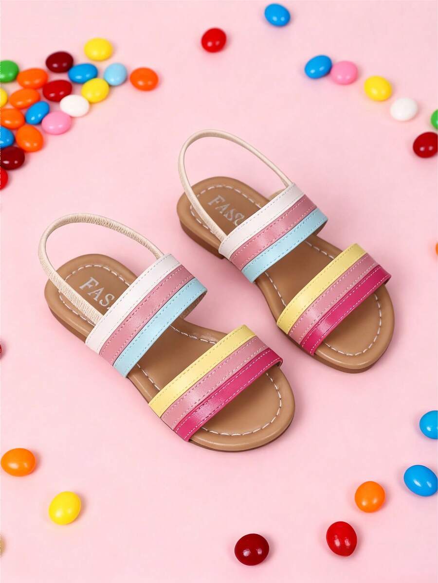 Summer Kids Cute Rainbow Slippers. Girls Flat Shoes, Elegant Girls Shoes, Suitable For Summer Beach Play And Casual Home Wear. - Multicolor - View 1