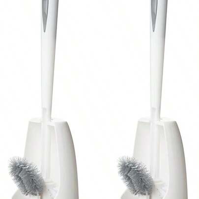 Juego De 2 Cepillos Para Inodoro Sin Soporte, Con Doble Cabezal Para Limpieza Bajo El Borde Y Mango Largo. Juego De Cepillos De Limpieza Para El Hogar (2 Cepillos Grises Sin Soporte).