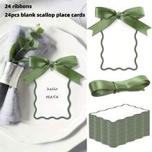 24pcs Scallop Name Cards For Table Settings DIY Wedding Place Card Holders With Ribbons, Includes 24 Blank Cards And 24 Ribbons Of String New Year - Multicolor - View 6