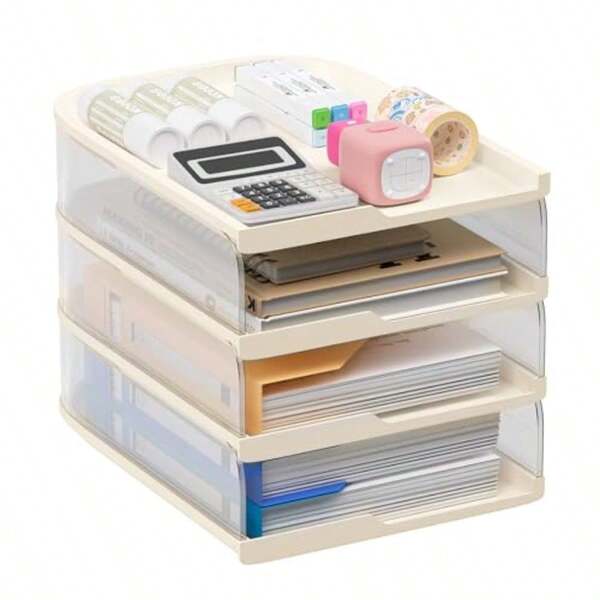 4 Trays Paper Organizer Letter Tray Stackable Desk File Organizer Clear Paper Sorter Desk Organiser Desktop Racks For Office Home Or School