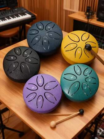 1个3英寸迷你钢舌鼓，空心鼓，碳钢手鼓，打击乐器，便携式迷你铁鼓，包含鼓槌和乐谱，适合初学者。和平节礼物。圣诞礼物。