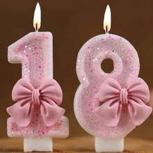 蝴蝶结装饰 0-9 数字蜡烛，升级硬盒包装，生日蛋糕装饰派对氛围用品，浪漫派对用品，单身派对，生日蛋糕装饰烘焙创意数字生日蜡烛蛋糕装饰蜡烛 DIY 手工制作，适用于生日派对、毕业派对、父亲节、母亲节、情人节、派对用品 - 粉色 - 查看 3