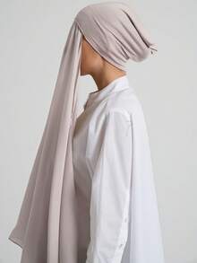 1 件二合一雪纺头巾带底帽，丝滑柔软透气平纹针织头巾和底帽套装，适合穆斯林日常穿着 - Instant Georgette with Cap - 查看 17