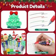 24 Pcs Christmas Multicolor Ballpoint Pens Bulk 4 Colors In 1 Retractable 0.7mm Xmas Fun Cute Writing Pens For Students Holiday Party School Office Supplies - 彩色 - 查看 5