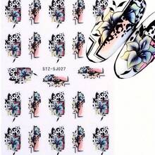 1PC 3D Self-Adhesive Nail Sticker - Floral Charm Paired With Leopard Print, Semi-Gloss Plastic Nail Decal, Nail Supplies, Disposable. - 黑刷(1個) - 查看 2