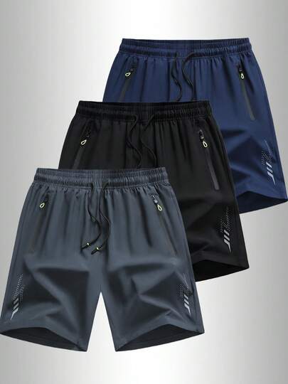 3 piezas -Shorts de verano con estilo de novio, de tela fina y de secado rápido, con tela impermeable y transpirable para exteriores y deportes, con un diseño de entrehierro de 5 pulgadas a la moda