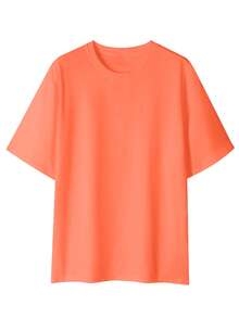 Camvyn Men's Casual Fashionable Street Slogan Print Dropped Shoulder Loose Breathable Short Sleeve T-Shirt, Summer - Orange - View 3