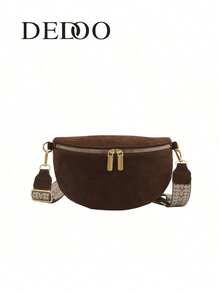 Dedoo Women's Velvet Fanny Pack Chest Bag With Zipper, Wide Strap, Large Capacity Saddle Bag, Versatile Crossbody Bag