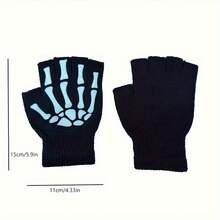 黑色荧光半指手套 万圣节幽灵爪针织手套 时尚派对男女通用装扮发光手套 - 彩色 - 查看 8