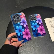 CLEAR  CASE Vibrant Blue And Pink Flowers Create A Colorful Floral PatternCompatible With  11 To  17 Models The Cases Lens Protection Function Ensures The Camera Remains Undamaged During Shooting  Guaranteeing Image Quality - Clear - View 6