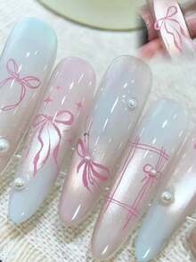 10pcs Cute Bow & Cherry Print Nail Foil Stickers, Nail Art Supplies, Laser Starry Sky Nail Decals, Women Autumn Nail Decoration - Multicolor - View 5