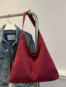 Women's Solid Color PU Leather Fashion Large Capacity Shoulder Bag For Daily Use - Red - View 10