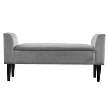 Upholstered Benches With Armrests, Bed Benches, Bed Stools, Bedroom Benches, Piano Benches, Dining Benches With Plaid Pattern, Velvet, MDF, Grey - Gray + Velvet - View 5