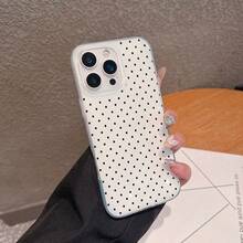 Black Polka Dot Large Hole White Background IMD Double Layer Transparent Suitable For Apple  17 Air 16 15 14 13 12 Pro Max/17 16 15 14 Plus 13 12 11 Pro Phone Case Soft Edge Hard Back Protective Case Anti-Drop Wear-Resistant Unisex - 透明白 - 查看 5