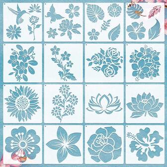16pcs Floral & Plant Hollow Drawing Templates, Reusable Craft Drawing Stencils For Decorating Walls, Living Room, Bedroom, Room, Floor, Wooden Board, Glass