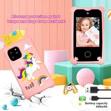 2.8英寸触屏独角兽主题儿童智能手机，双摄像头，32GB存储空间，内置教育游戏和音乐播放器，是送给3-9岁女孩的完美圣诞节/生日礼物。