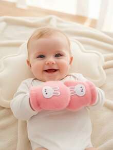 3双/套幼儿女孩毛绒针织手套，糖果色加厚保暖手套，卡通兔子刺绣婴儿防抓手套 - 兔子系列 - 查看 5