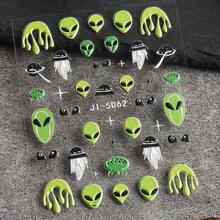 1pc 5D UFO, Alien, And Astronaut Space-Themed Nail Stickers - Self-Adhesive Green And Black Design, Perfect For Halloween Party Nail Decorations, Including Planets, Stars, And Cartoon Elements, Space Party Decorations. - JI-5D62 - Xem 5
