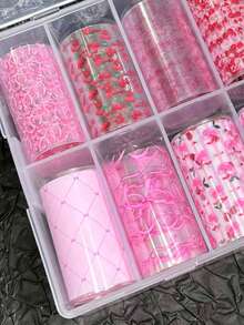 10pcs Cute Bow & Cherry Print Nail Foil Stickers, Nail Art Supplies, Laser Starry Sky Nail Decals, Women Autumn Nail Decoration - Multicolor - View 3