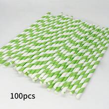 100支/包 绿白条纹一次性纸吸管 6*197mm | 适用于生日、婚礼及各种活动，是各种场合饮用的理想选择，也可用作学校用品，可溶于水的派对吸管