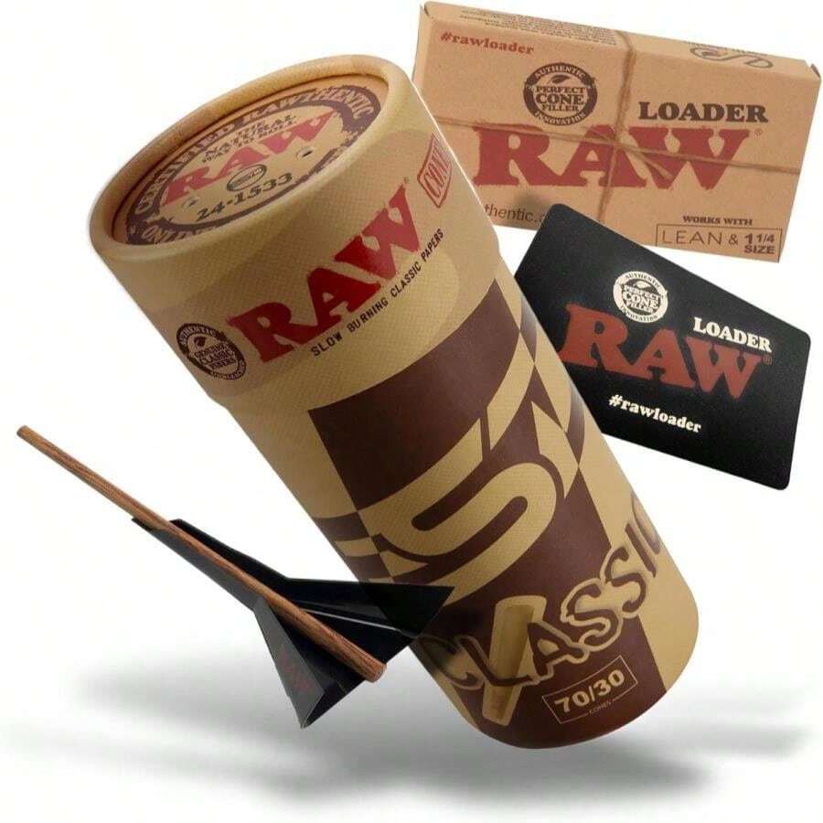 RAW Classic 1-1_4 Slow Burning Pre-Rolled Cones - 50 Pack And Cone Loader - Bundle - ColorF - View 1