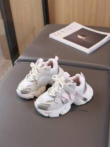 1 Pair Girls' Sports Shoes, Breathable Mesh Chunky Sneakers, Spring/Autumn New Kids Shoes - White - View 2