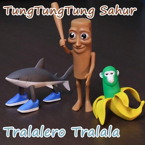 Italian Brainrot Animals TungTungTung Sahur Tralalero Tralala Banana Monkey Anime Figure, Desktop Decor, Collectible, Small Gift, Suitable For Halloween, Christmas