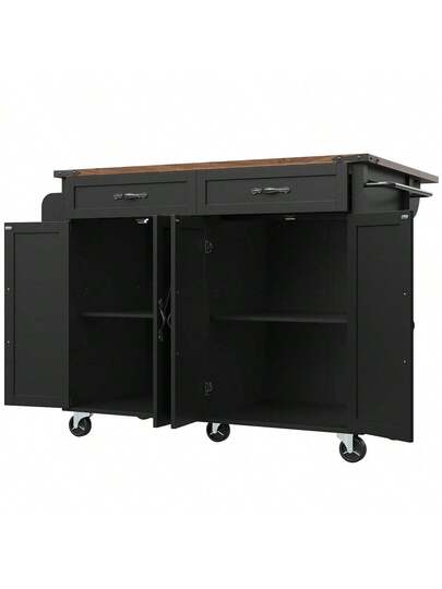 Kitchen Isl Serving Cart Countertop, Cabinet, Trolley, Food Four Doors Two Drawers, Wood Finish view 2