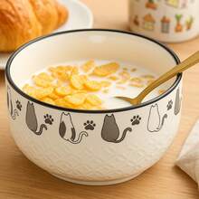 6 pcs Bol Cerámico 530 ML con Dibujos de Gatos y Perros|Tazón de Gran Capacidad para Desayuno, Ensalada o Fideos - vista trasera del gatito - Ver 3