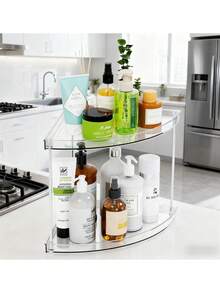 1 grande étagère de bureau triangulaire à double couche transparente, organisateur de cosmétiques, boîte de rangement pour bijoux, convient pour les produits de soins de la peau, les parfums, les cosmétiques, les cadeaux de la Saint-Valentin, la plage, la salle de bain, la chambre à coucher, grande capacité