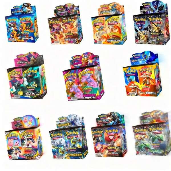 pokemon 360pcs/Box Pokemon Trading Cards, Pocket Cost-Effective, Evolution Supplement Pack, Game Collection Cards, Crimson & Violet Series, Sun & Moon Series, Sword & Shield Series, XY Evolution, Rare Card Collection, Adult Card Board Game, Holiday Gift, Christmas Gift, Birthday Gift, 8 Card Packs Assorted