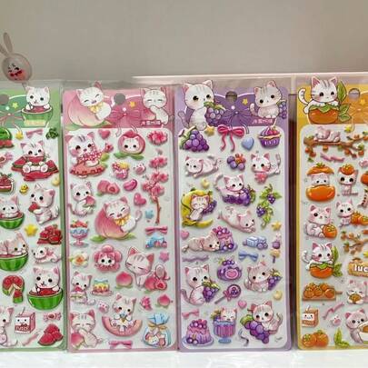 Pegatinas creativas de gato de dibujos animados, pegatinas 3D de burbujas para niños, pegatinas de recompensa para jardín de infantes y bebés, manualidades de scrapbooking para niños